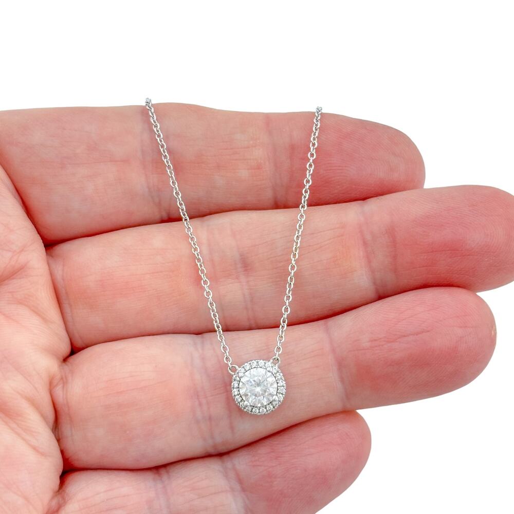 Vintage Sterling Silver 925 Cubic Zirconia Halo Pendant Necklace 16"-18"